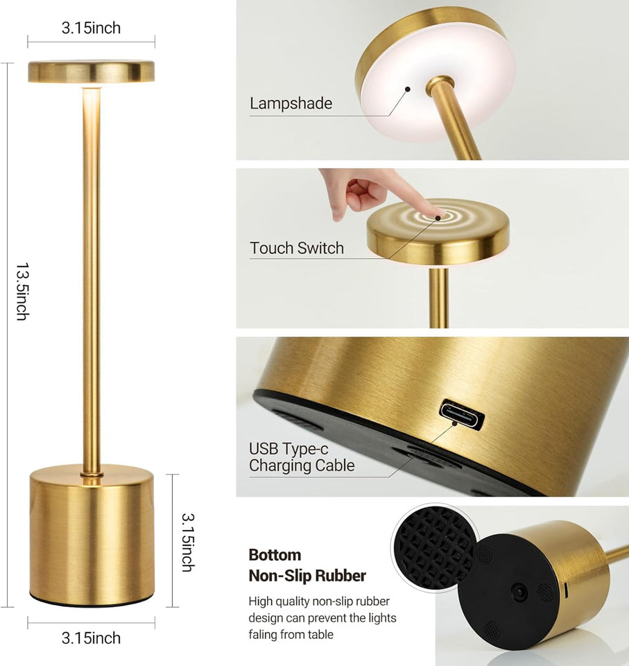 Enkel LED-uppladdningsbar touch-bordslampa i metall